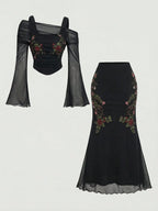 MOD Floral Print T-Shirt Paired With Slim Fit Maxi Skirt shein