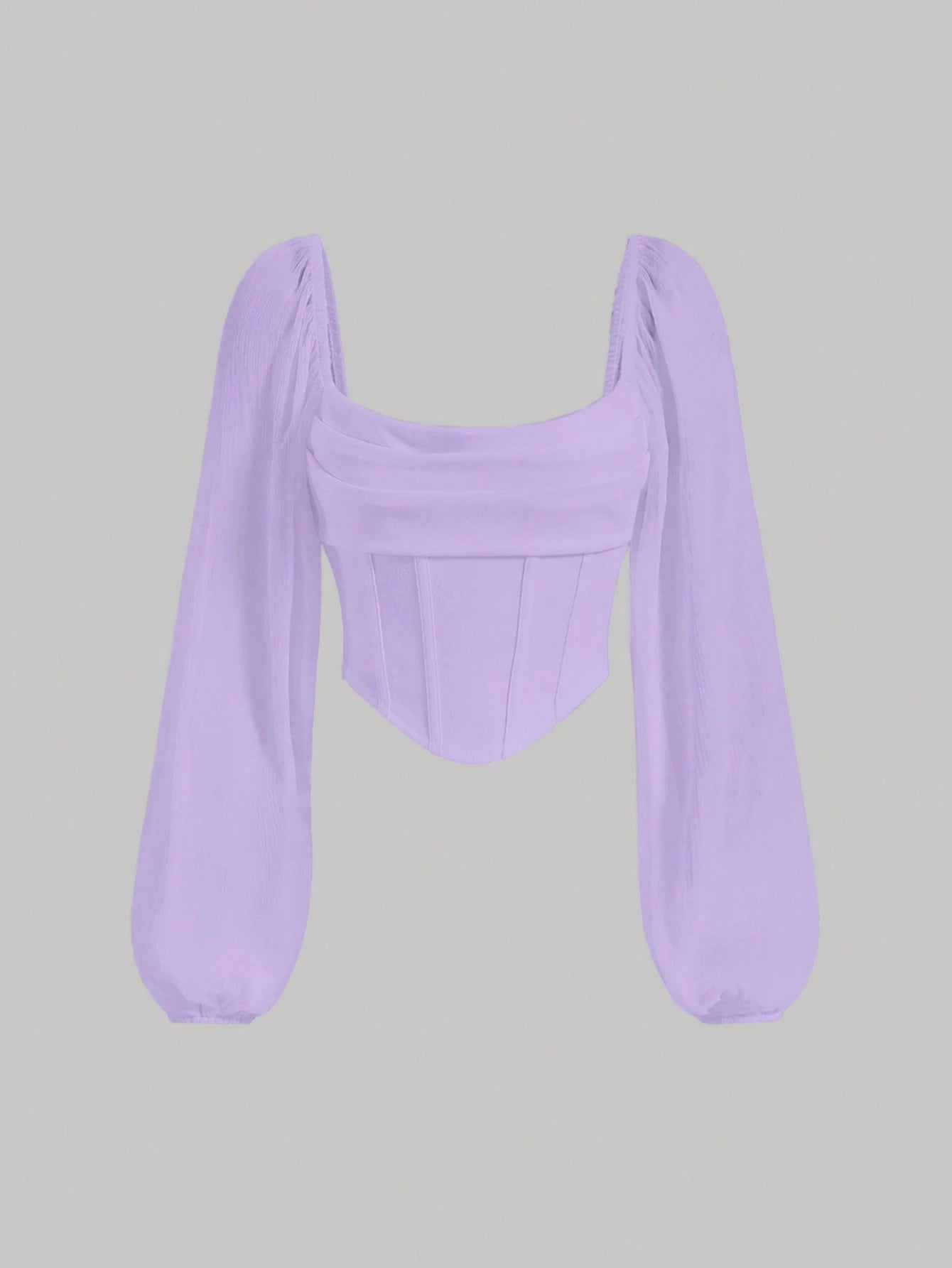 MOD Lantern Sleeve Ruched Scoop Neck Asymmetrical Hem Crop Top Shein