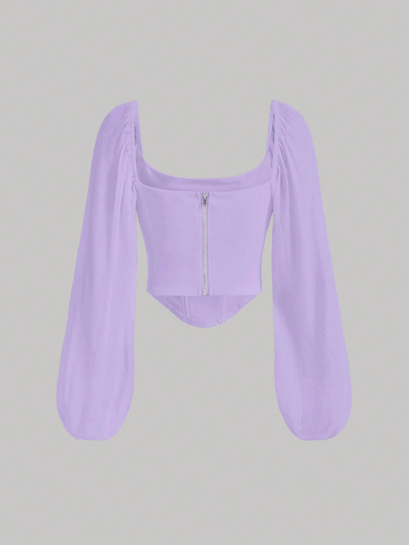 MOD Lantern Sleeve Ruched Scoop Neck Asymmetrical Hem Crop Top Shein