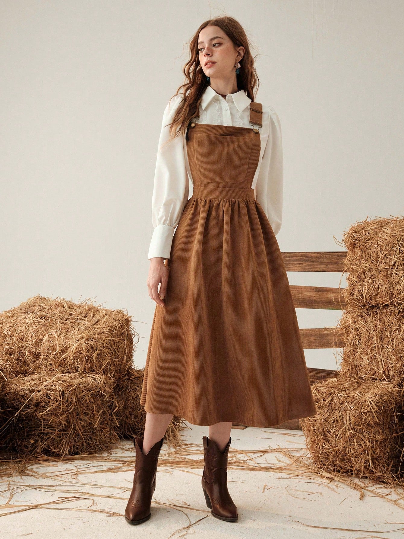 MOD Solid Color Women's Suspenders Overall Dress