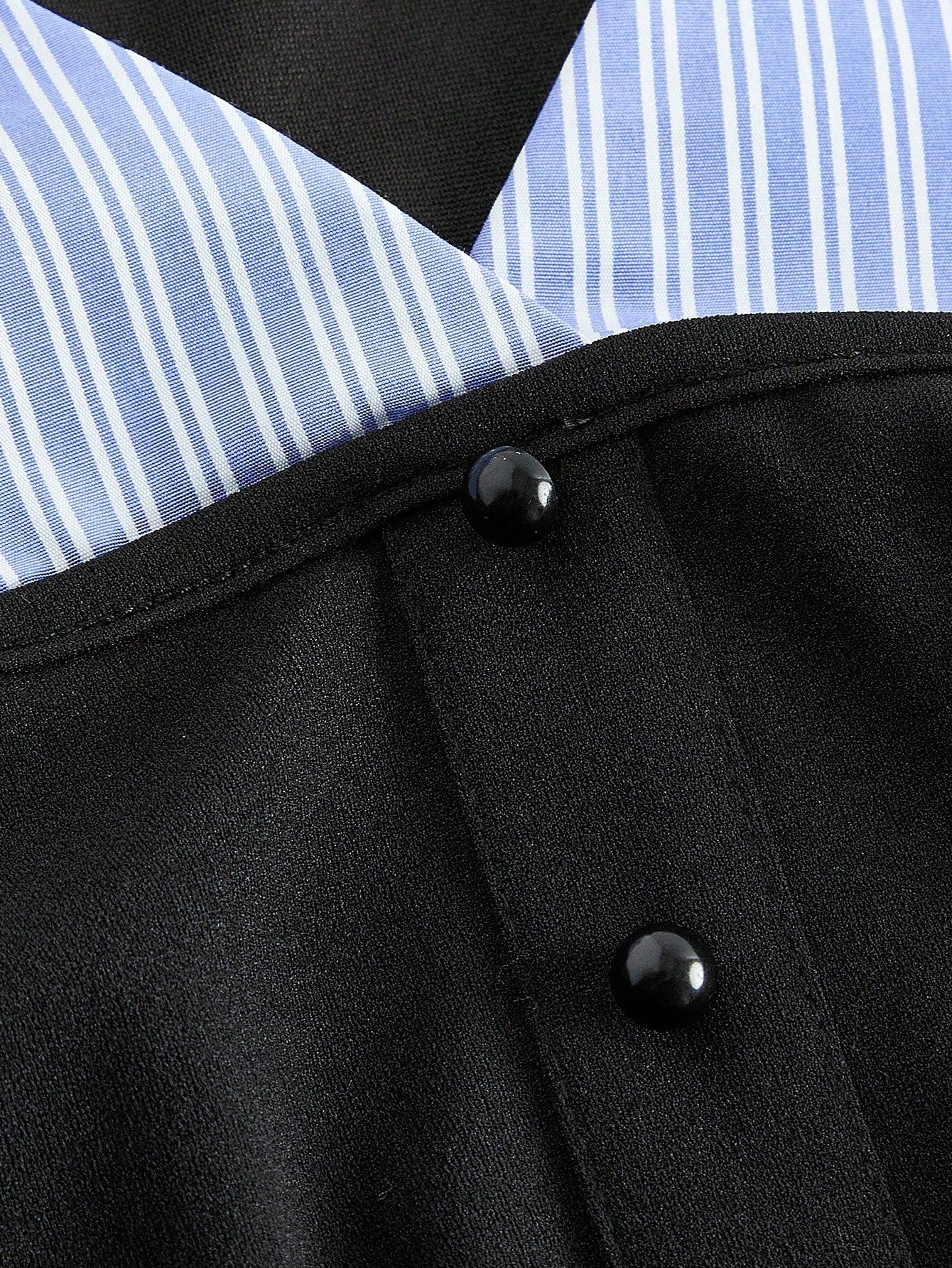 MOD Turndown Collar Puff Sleeve Black And Blue Striped Fitted Shirt