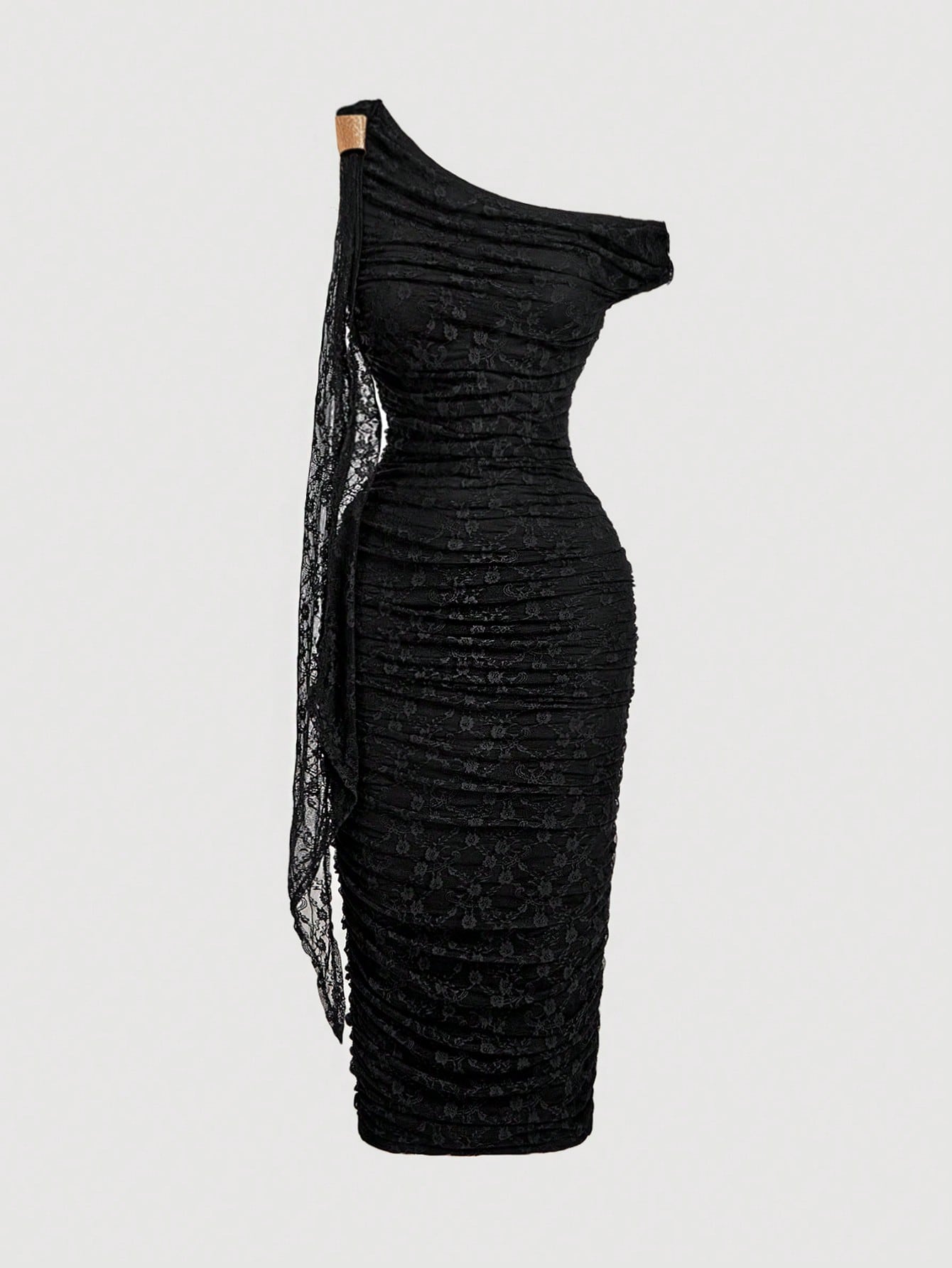 MOD Women's Elegant Asymmetric Neck Ruched Fitted Mid-Length Dress shein