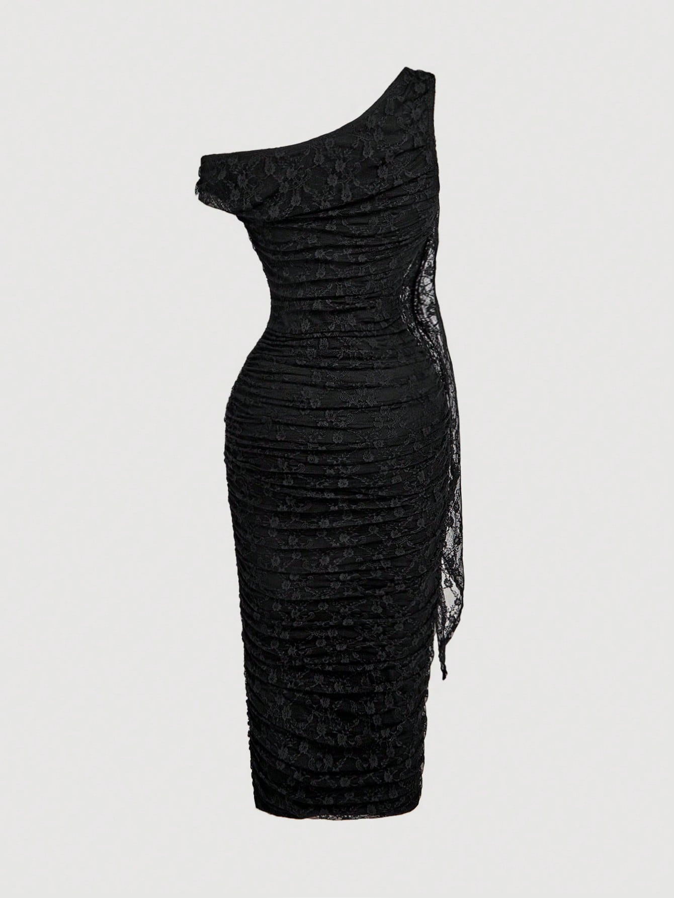 MOD Women's Elegant Asymmetric Neck Ruched Fitted Mid-Length Dress shein