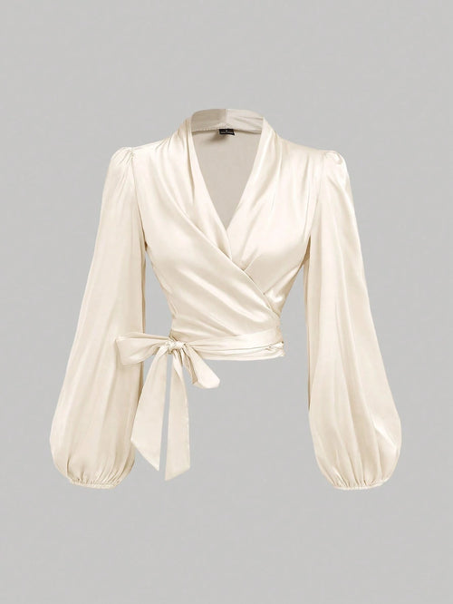 MOD Women's Wrap-Around Tie-Up Bow Batwing Sleeve Blouse shein