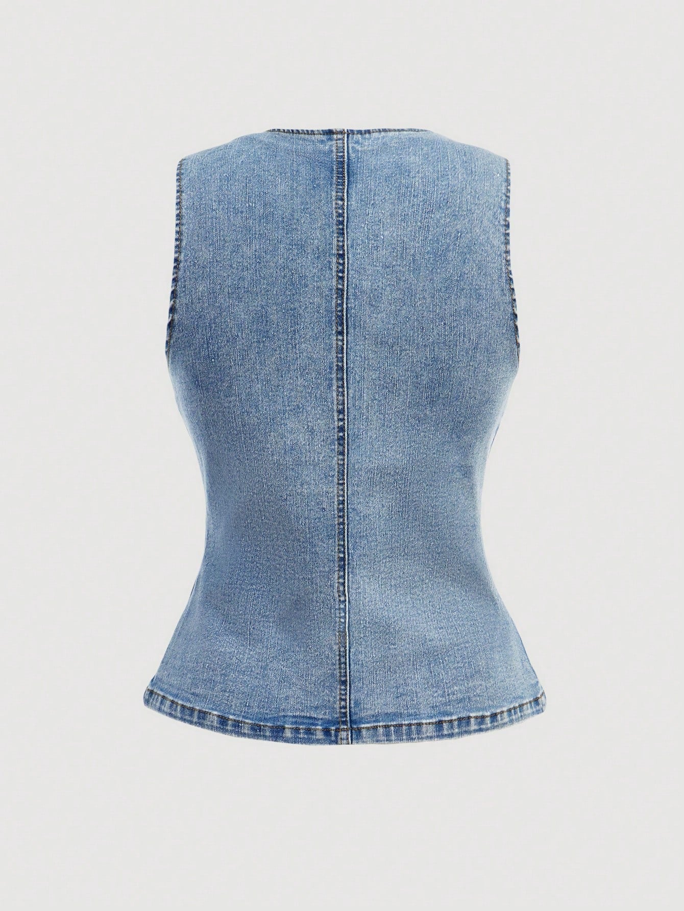 Women's Round Neck Single-Breasted Casual Sleeveless Denim Top