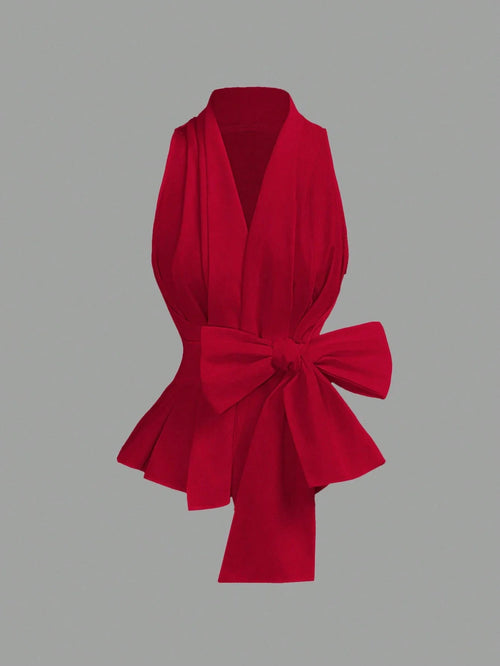 Elegant Summer Chiffon Bow Top shein