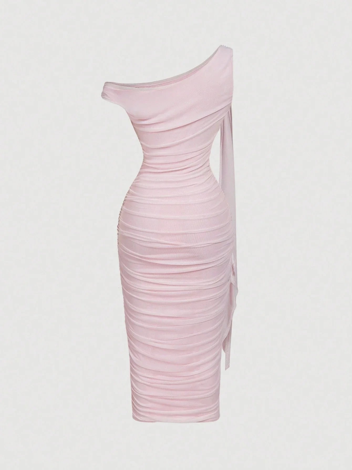 MOD Women's Elegant Asymmetric Neck Ruched Fitted Mid-Length Dress shein