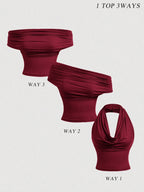 Women's Elegant Solid Color Versatile Halter Neck Top shein