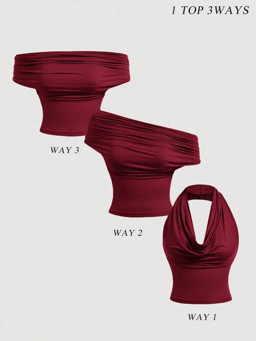 Women's Elegant Solid Color Versatile Halter Neck Top shein