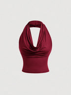 Women's Elegant Solid Color Versatile Halter Neck Top shein