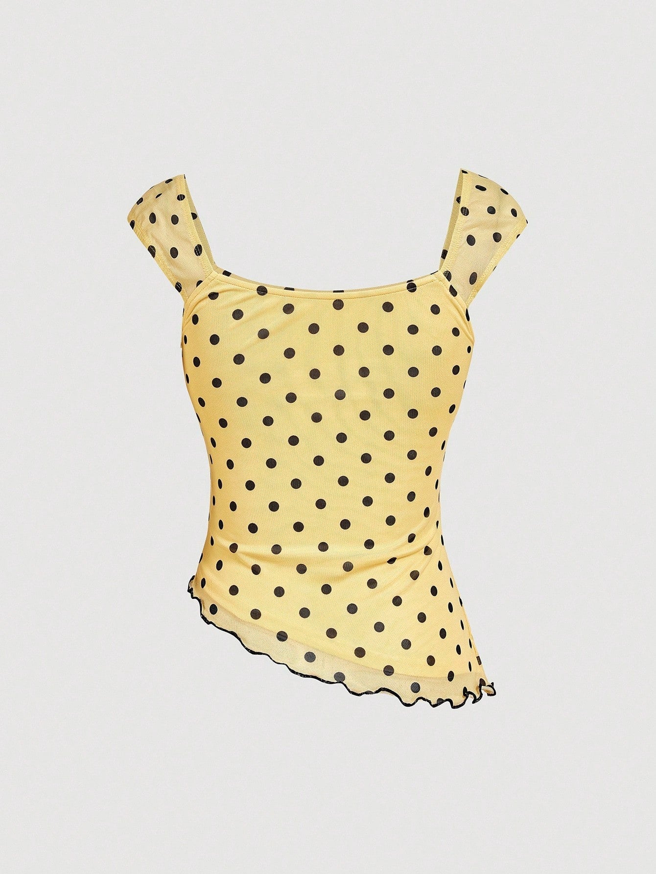 MOD Asymmetric Bow Knot Ruched Hem Polka Dot Print Blouse