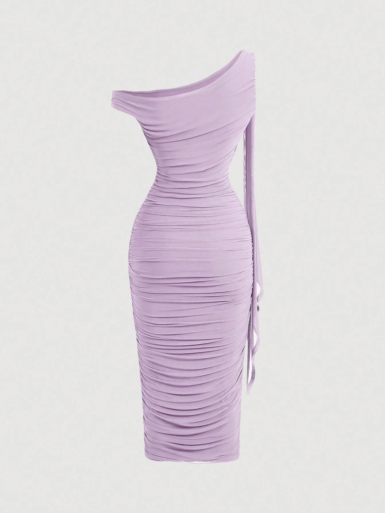 MOD Women's Elegant Asymmetric Neck Ruched Fitted Mid-Length Dress shein