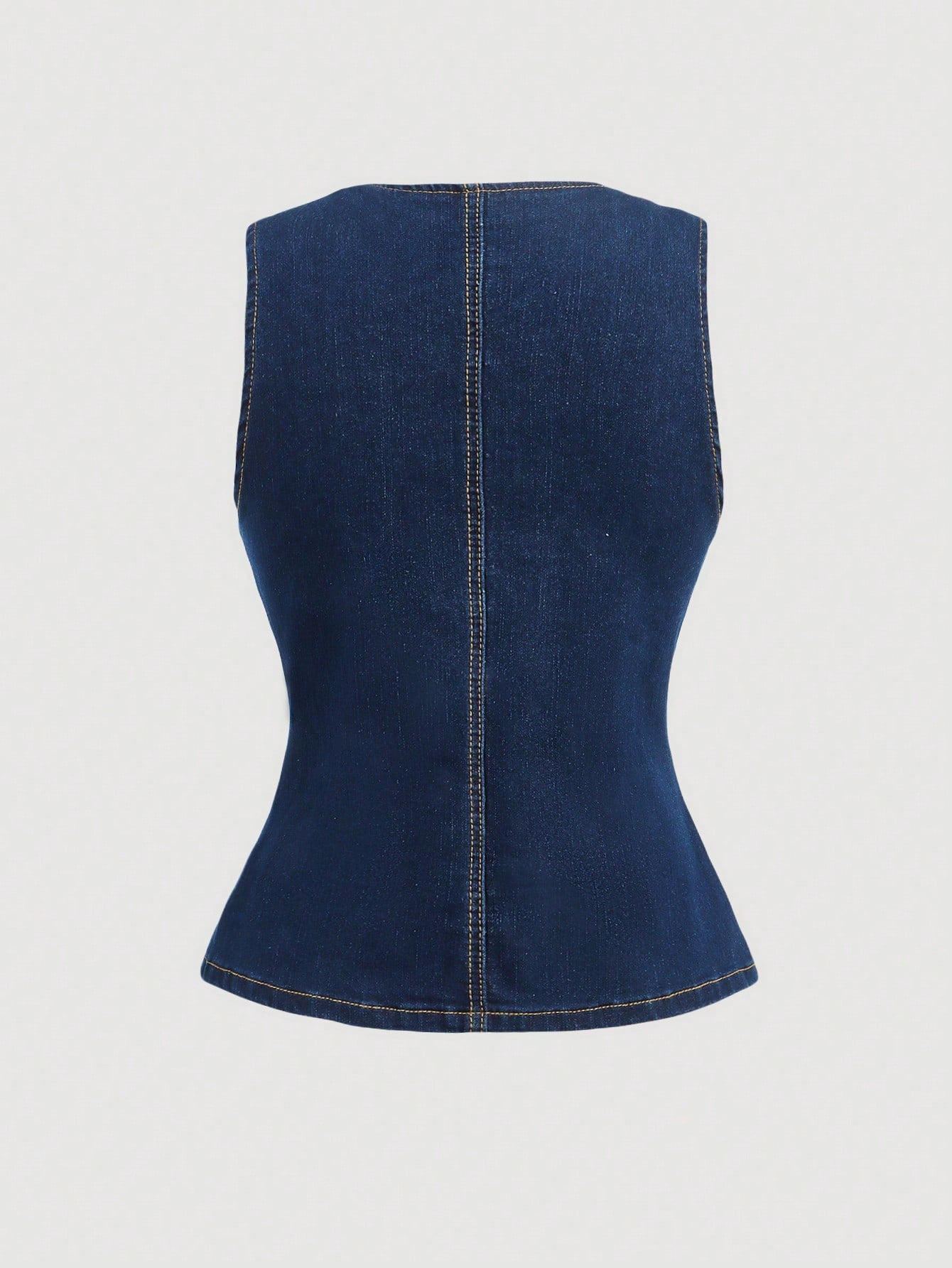 Women's Round Neck Single-Breasted Casual Sleeveless Denim Top