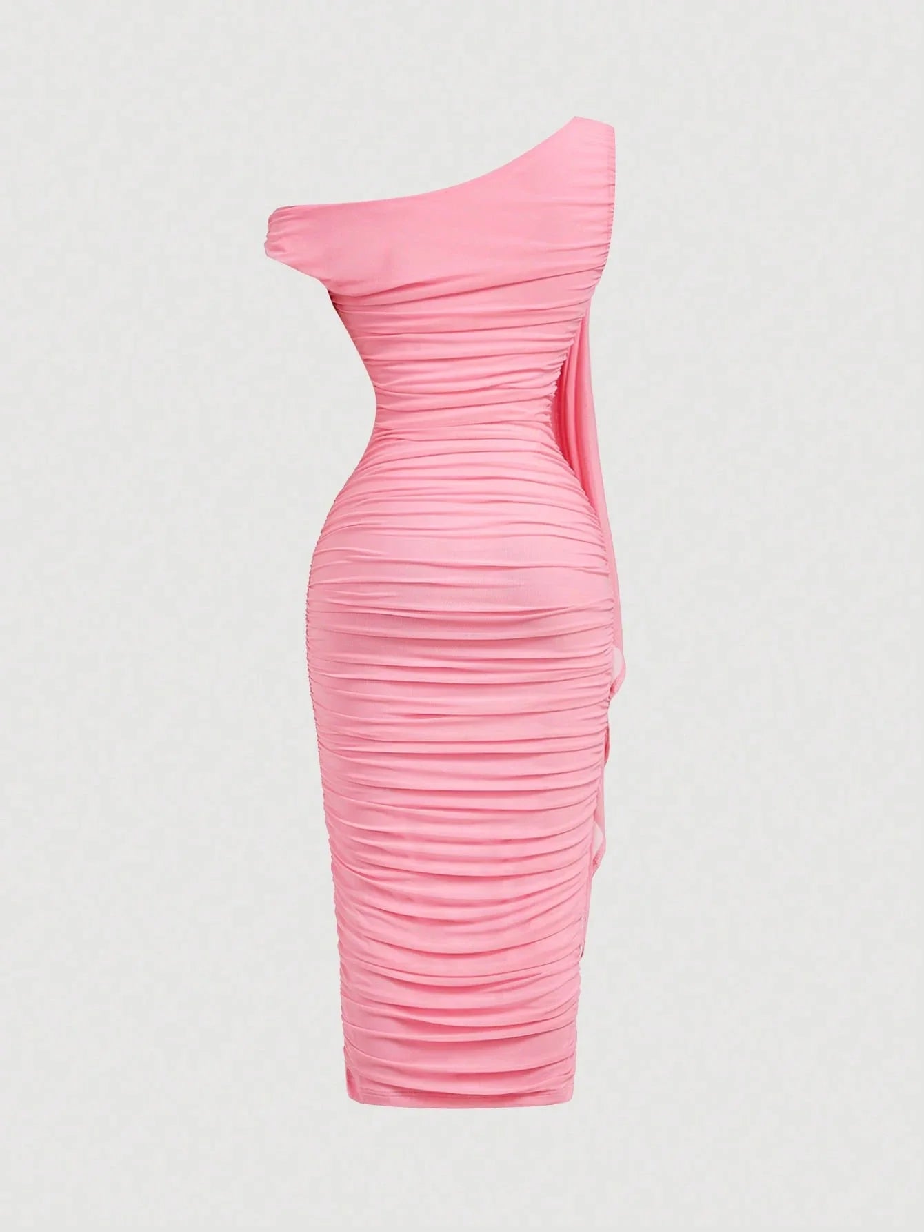 MOD Women's Elegant Asymmetric Neck Ruched Fitted Mid-Length Dress shein