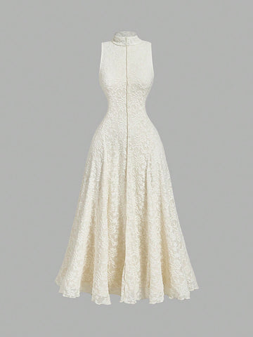 MOD Solid Mock Neck Sleeveless Long Elegant Dress