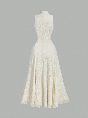 MOD Solid Mock Neck Sleeveless Long Elegant Dress