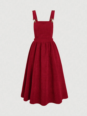 MOD Solid Color Women's Suspenders Overall Dress