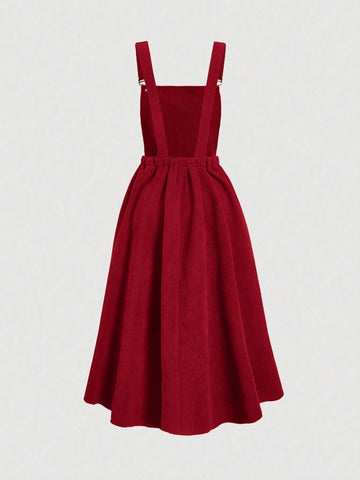 MOD Solid Color Women's Suspenders Overall Dress