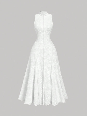 MOD Solid Mock Neck Sleeveless Long Elegant Dress