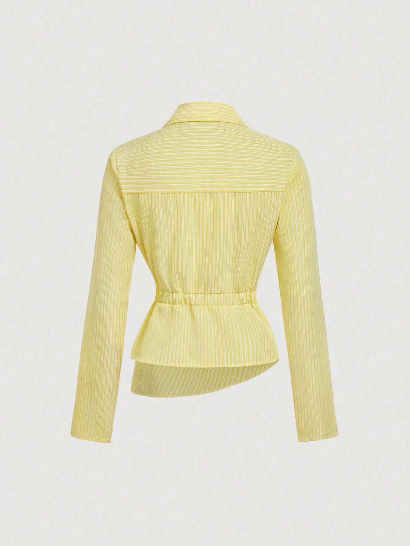 Striped Turndown Collar Fold-Over Long Sleeve Top shein