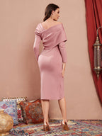 AZ Asymmetrical Neck Wrap Hem Bodycon Dress shein