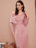AZ Asymmetrical Neck Wrap Hem Bodycon Dress shein