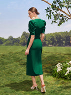 AZ Puff Sleeve Ruched Front Dress shein