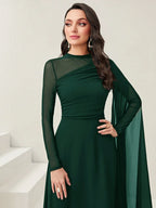 Modely Contrast Mesh Ruched Dress shein