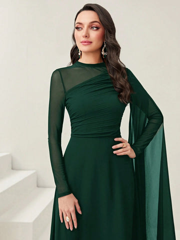 Modely Contrast Mesh Ruched Dress shein