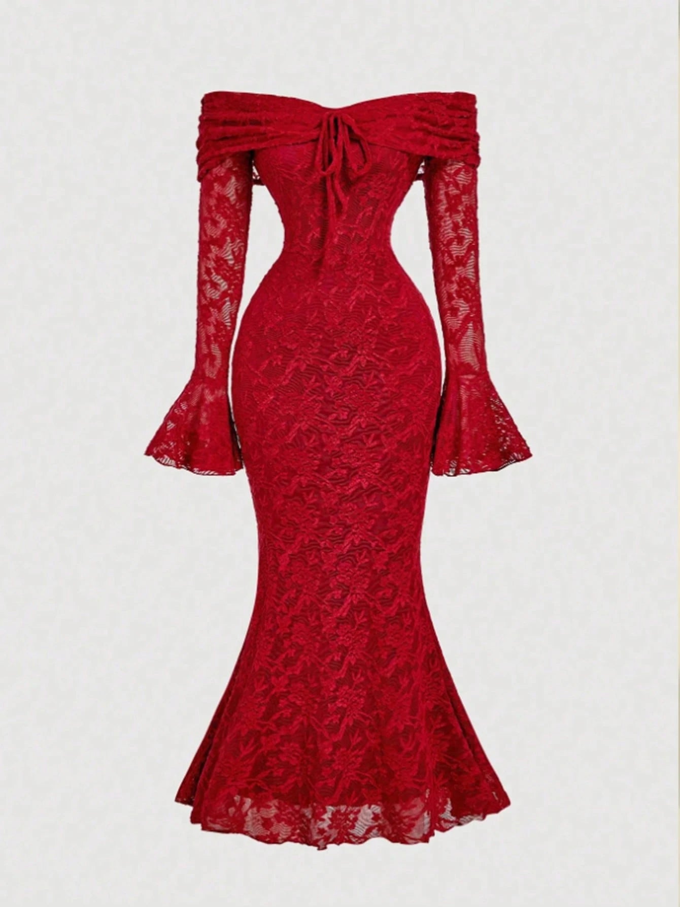 Women Off Shoulder Long Sleeve Front Tie Bodycon Dress shein