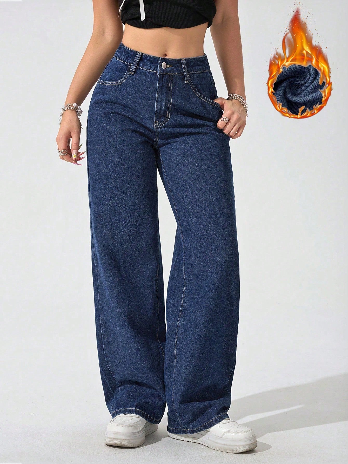 Women Casual Fashion Versatile Straight Button Fly Denim Jeans