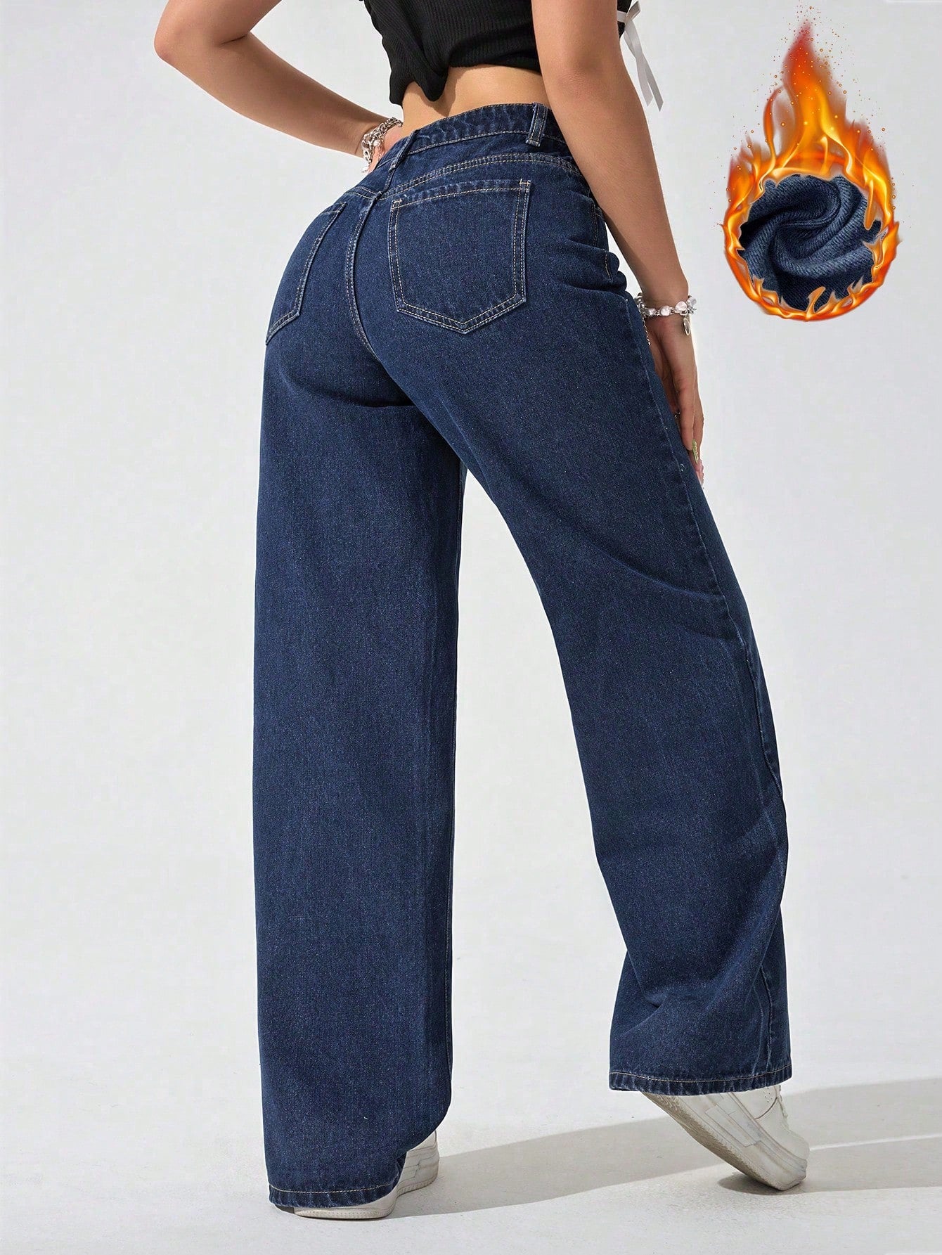 Women Casual Fashion Versatile Straight Button Fly Denim Jeans shein