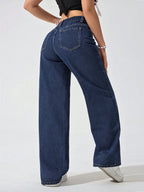 Women Casual Fashion Versatile Straight Button Fly Denim Jeans shein