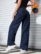 Women Casual Fashion Versatile Straight Button Fly Denim Jeans shein