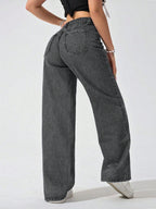 Women Casual Fashion Versatile Straight Button Fly Denim Jeans shein