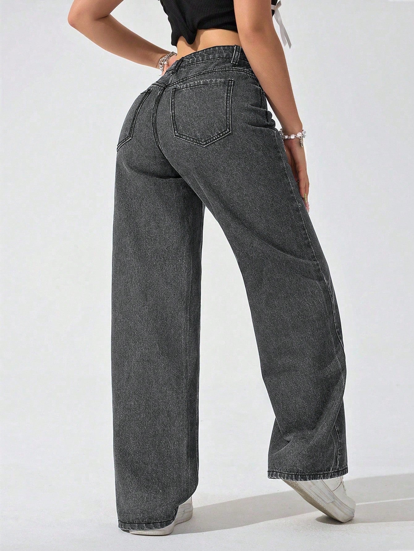 Women Casual Fashion Versatile Straight Button Fly Denim Jeans shein