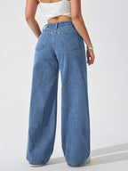 Women Casual Fashion Versatile Straight Button Fly Denim Jeans shein