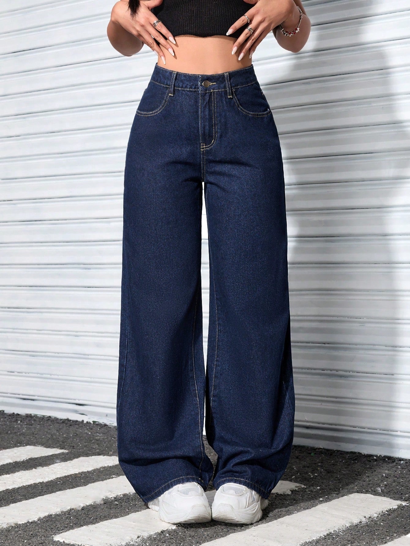 Women Casual Fashion Versatile Straight Button Fly Denim Jeans