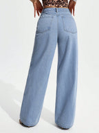 Women Casual Fashion Versatile Straight Button Fly Denim Jeans shein