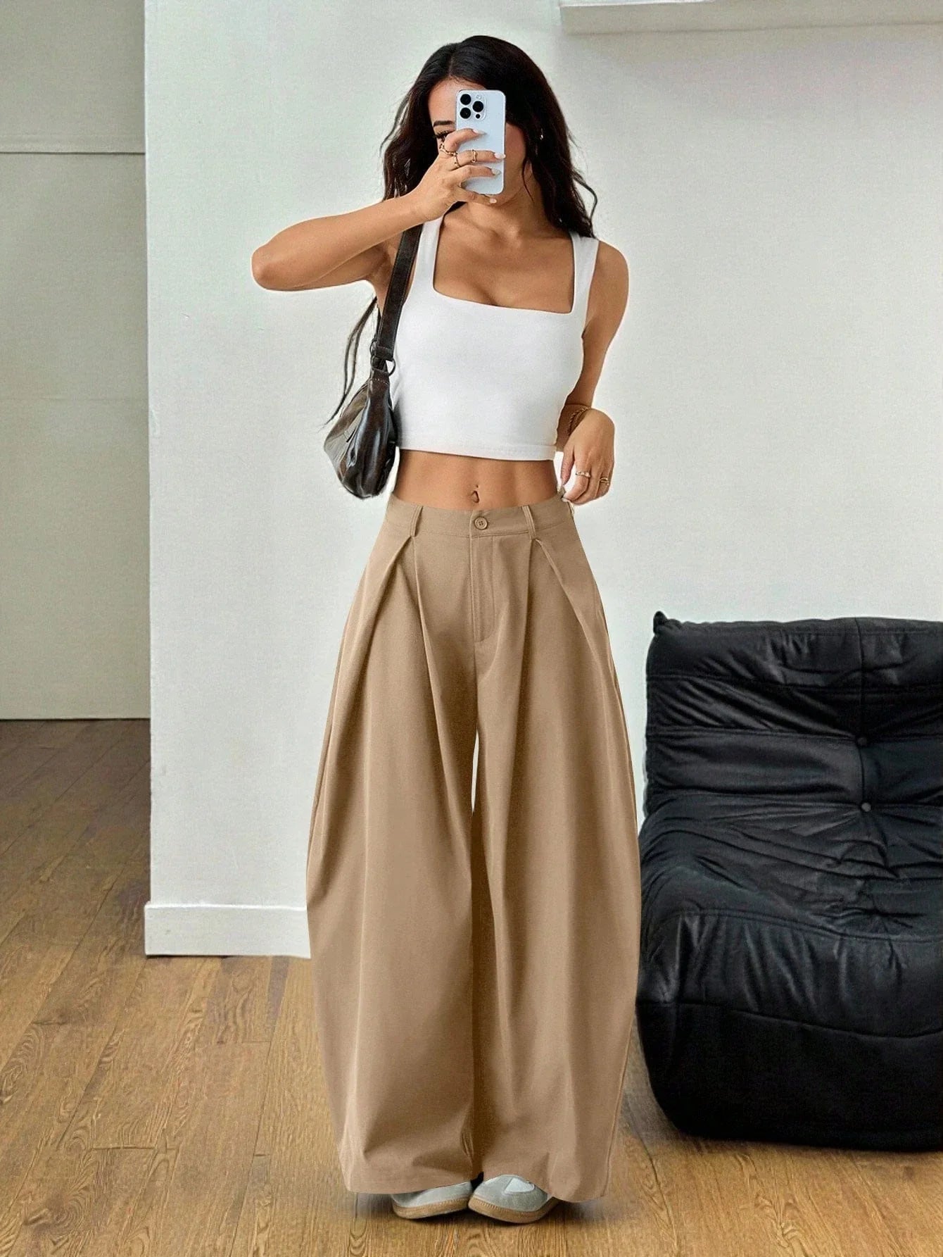 Vintage Casual Hippie Street Oversized Blue Striped Textured Wide Leg Pants shein
