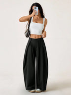 Vintage Casual Hippie Street Oversized Blue Striped Textured Wide Leg Pants shein