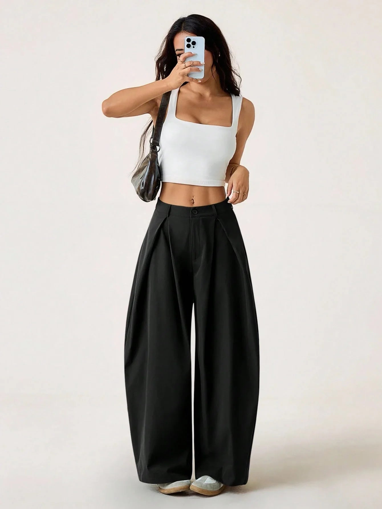 Vintage Casual Hippie Street Oversized Blue Striped Textured Wide Leg Pants shein