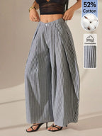 Vintage Casual Hippie Street Oversized Blue Striped Textured Wide Leg Pants shein