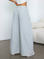 Vintage Casual Hippie Street Oversized Blue Striped Textured Wide Leg Pants shein