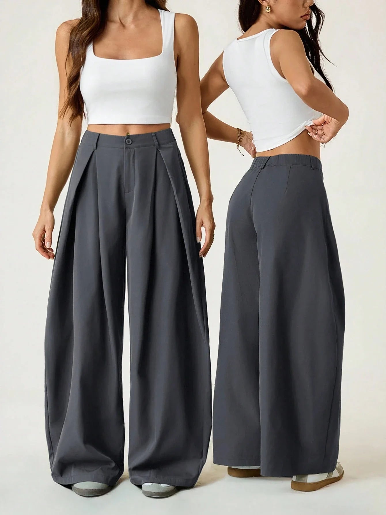Vintage Casual Hippie Street Oversized Blue Striped Textured Wide Leg Pants shein