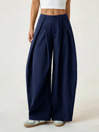 Vintage Casual Hippie Street Oversized Blue Striped Textured Wide Leg Pants shein