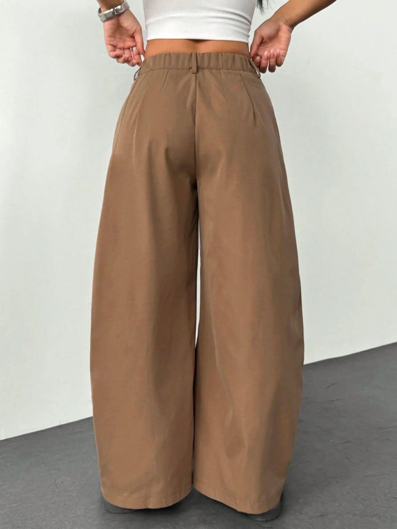 Vintage Casual Hippie Street Oversized Blue Striped Textured Wide Leg Pants shein