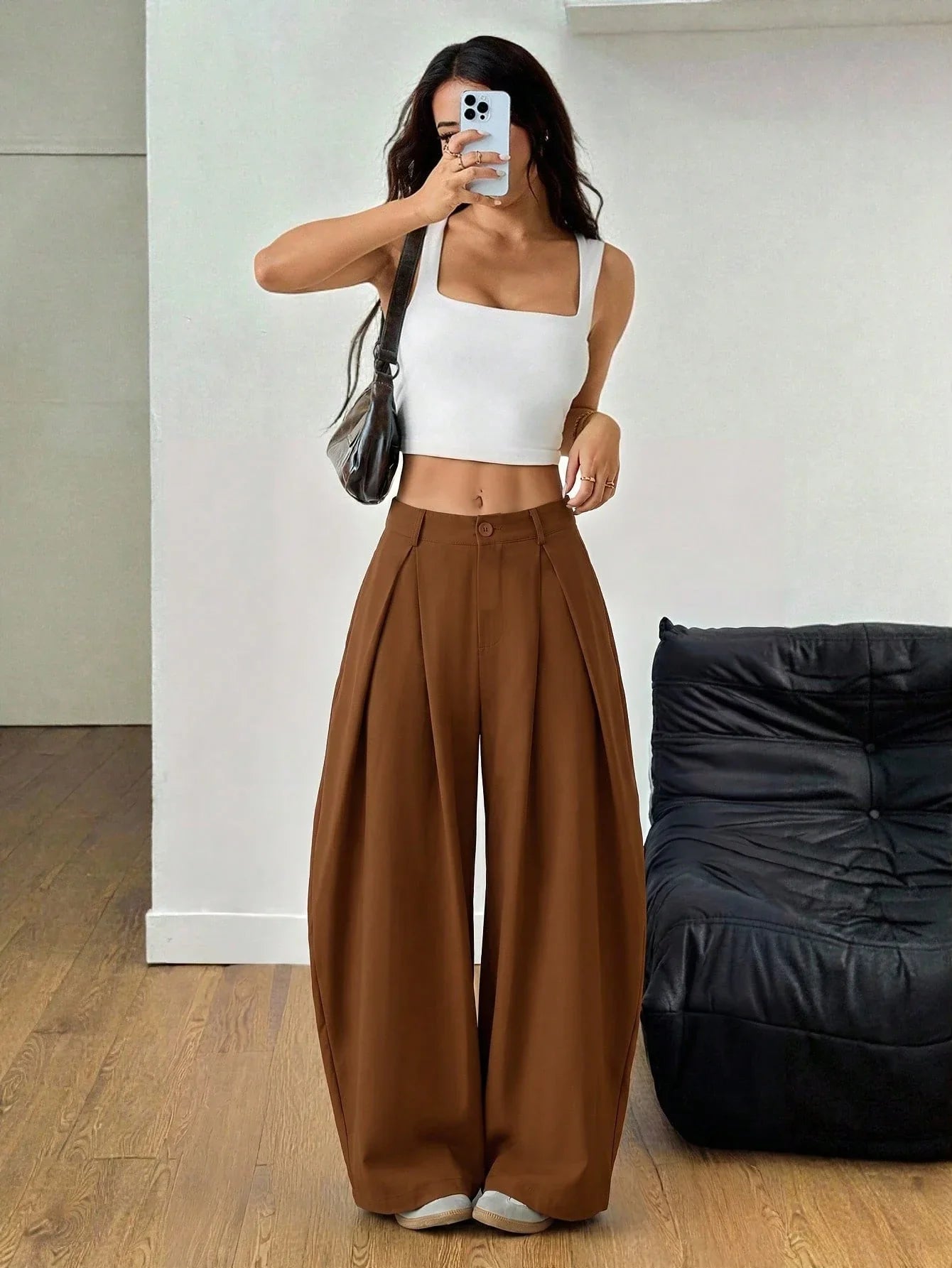 Vintage Casual Hippie Street Oversized Blue Striped Textured Wide Leg Pants shein