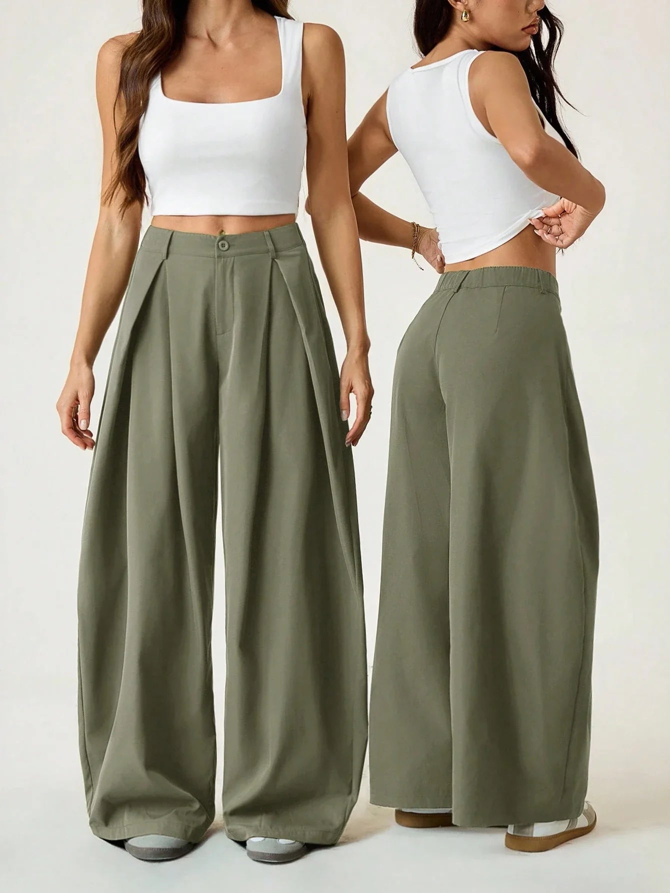 Vintage Casual Hippie Street Oversized Blue Striped Textured Wide Leg Pants shein