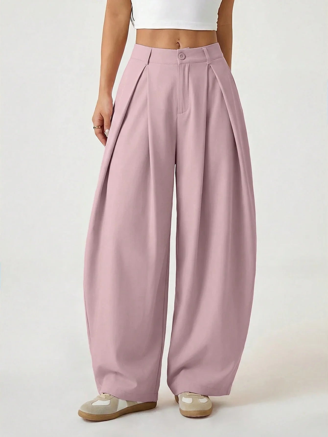 Vintage Casual Hippie Street Oversized Blue Striped Textured Wide Leg Pants shein
